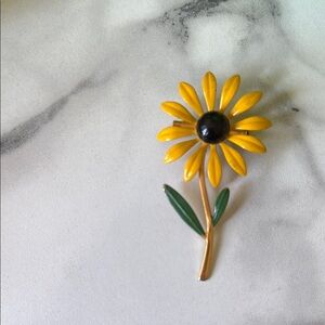 Vintage enamel Yellow Flower Brooch